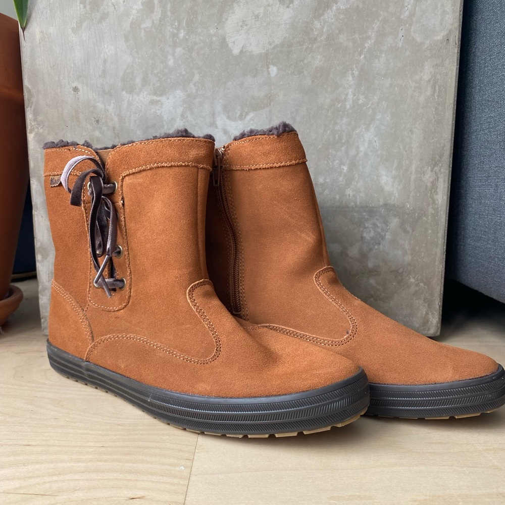 Keds Brown Suede High Top Velvet Tie Zip Up Boots